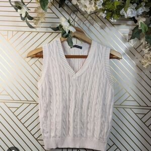 Brandy Melville light pink V-Neck Cable Knit Sweater